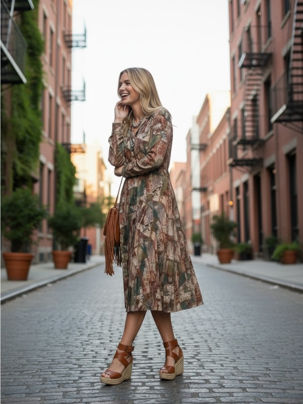 Vintage 70’s Country Miss Collar Chic Button Up Dress